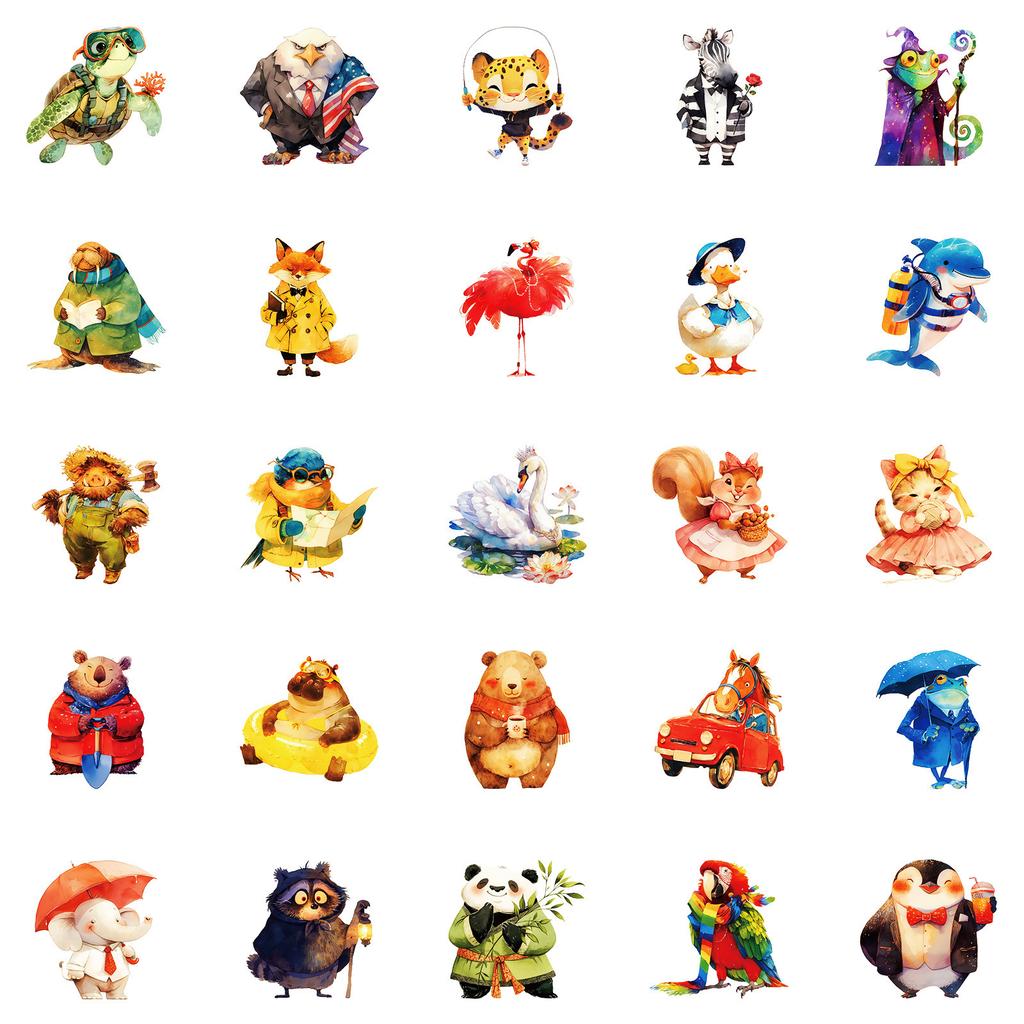 New 50 Hand-painted Graffiti Stickers Creative Hippo Swimming Without Repeating Stickers