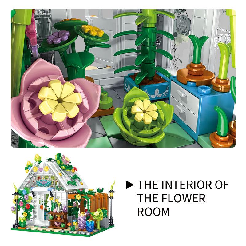 Ovly Glas Gewächshaus Baustein Sonnenlicht Blumenhaus MOC Spielzeug Pädagogische Dekorative Ornamente Baustein-Set Kinder Geburtstagsgeschenk