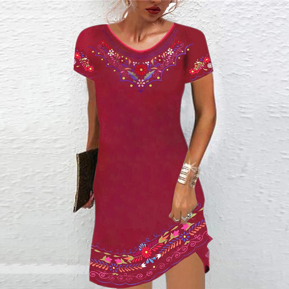 

Этнический стиль Женское платье Лето Короткий рукав Круглый вырез Длина до колена Платье-трапеция с принтом Уличный повседневный Свободный Инди Фолк Сарафан 8XL