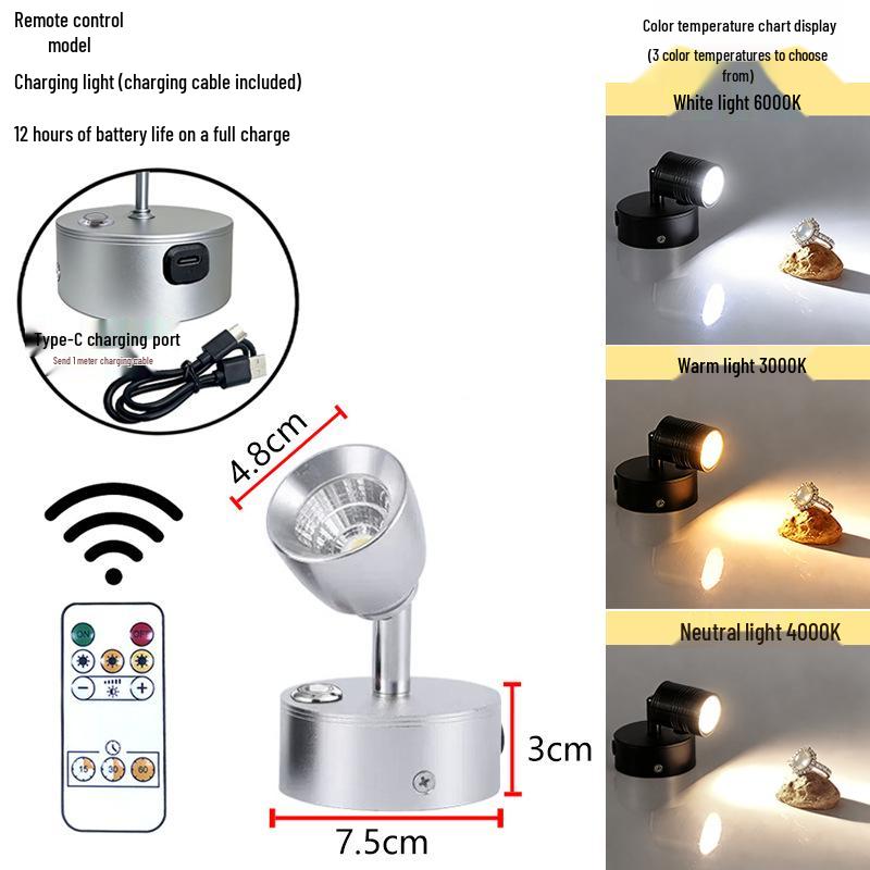 Remote-Controlled Long-Life Charging Spotlights for Jewelry Display Cases