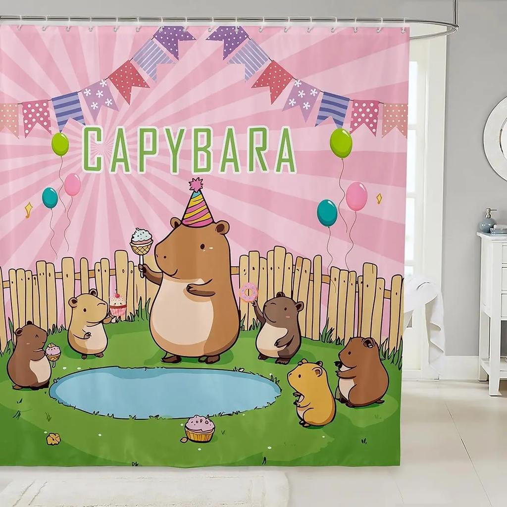 Lustiger Capybara Duschvorhang Wasserdicht Polyesterstoff Schöne Natur Tierwelt Badezimmervorhang Japanischer Stil Badezimmer Dekor