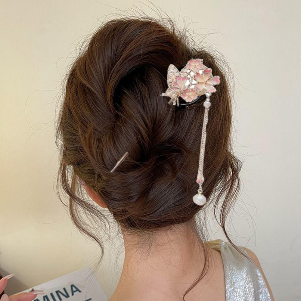 Chinese Style Cherry Blossom Hair Sticks Vintage Hair Clips Creative Flower Hairpin  Hanfu