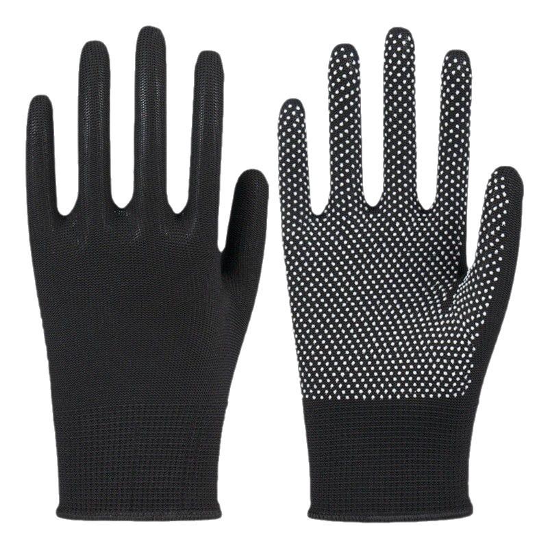 Nylon Dot Grip Gloves Black with White Dots Lightweight Non Slip for Cycling Fishing Men Women Outdoor Work Sport Breathable 10Pairs