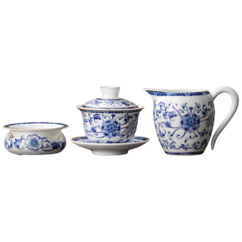 Buzhuo White Porcelain SanCai Gaiwan Tea Set