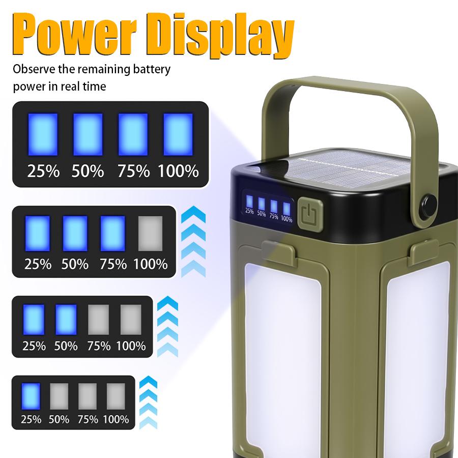 Solar rechargeable LED camping light, barbecue light, 4-leaf folding tent light, atmosphere light, outdoor emergency lighting flashlight