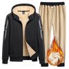Plus Size Trendy Lambswool Hooded Jacket & Trousers Set for Fall/Winter