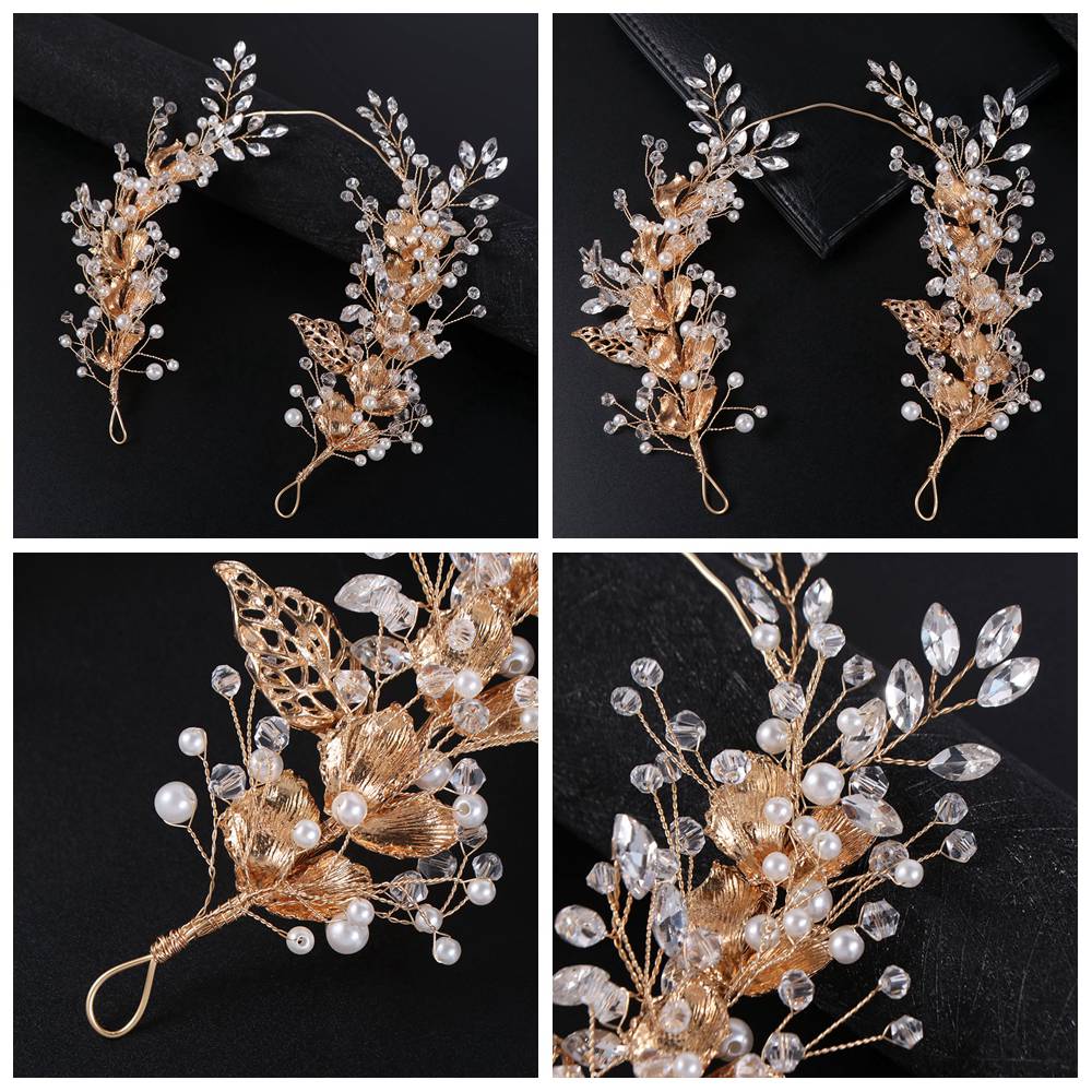 Handmade Crystal Headpiece Zinc Zinc Alloy Leaf Rhinestone Head Chain Retro Bridal Headband Pageant
