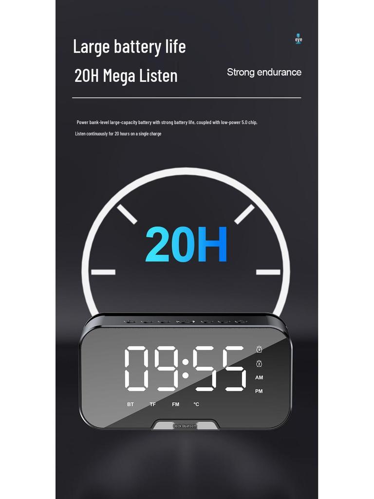 S7 Mini Bluetooth Speaker with Mirror Clock, Alarm, FM Radio, Card Slot, Long Battery Life, High Volume, & Voice Call