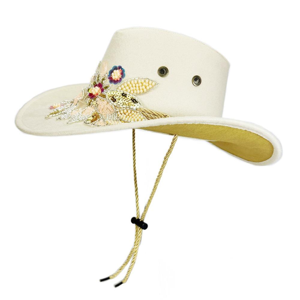 Gorra de Pescador Ala Ancha Gorra de Vaquero Occidental Lana Lentejuelas Visera de Vaquera Estilo Étnico Ligera Gorra Tibetana Verano