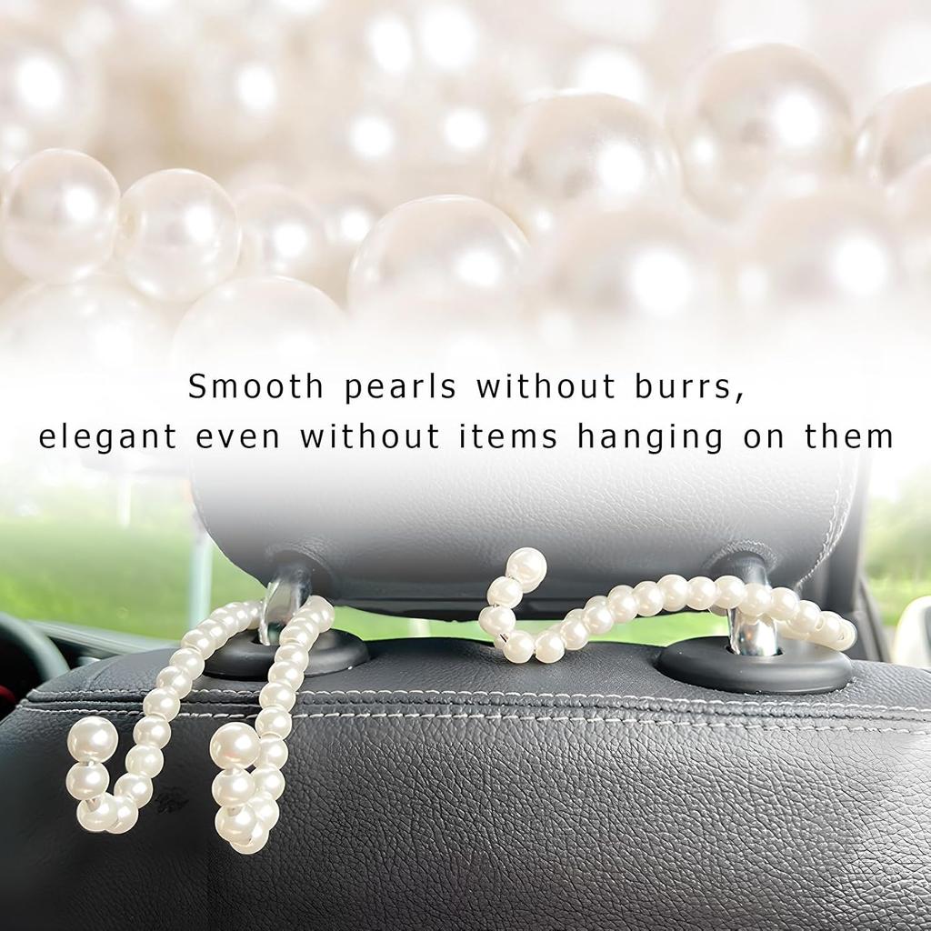 Elegant Pearl Car Seat Headrest Hook, Cute Car Seat Headrest Hanger Pearl Purse Hook Decor, Universal Auto Interior Organizer Seat Back Storage Hook