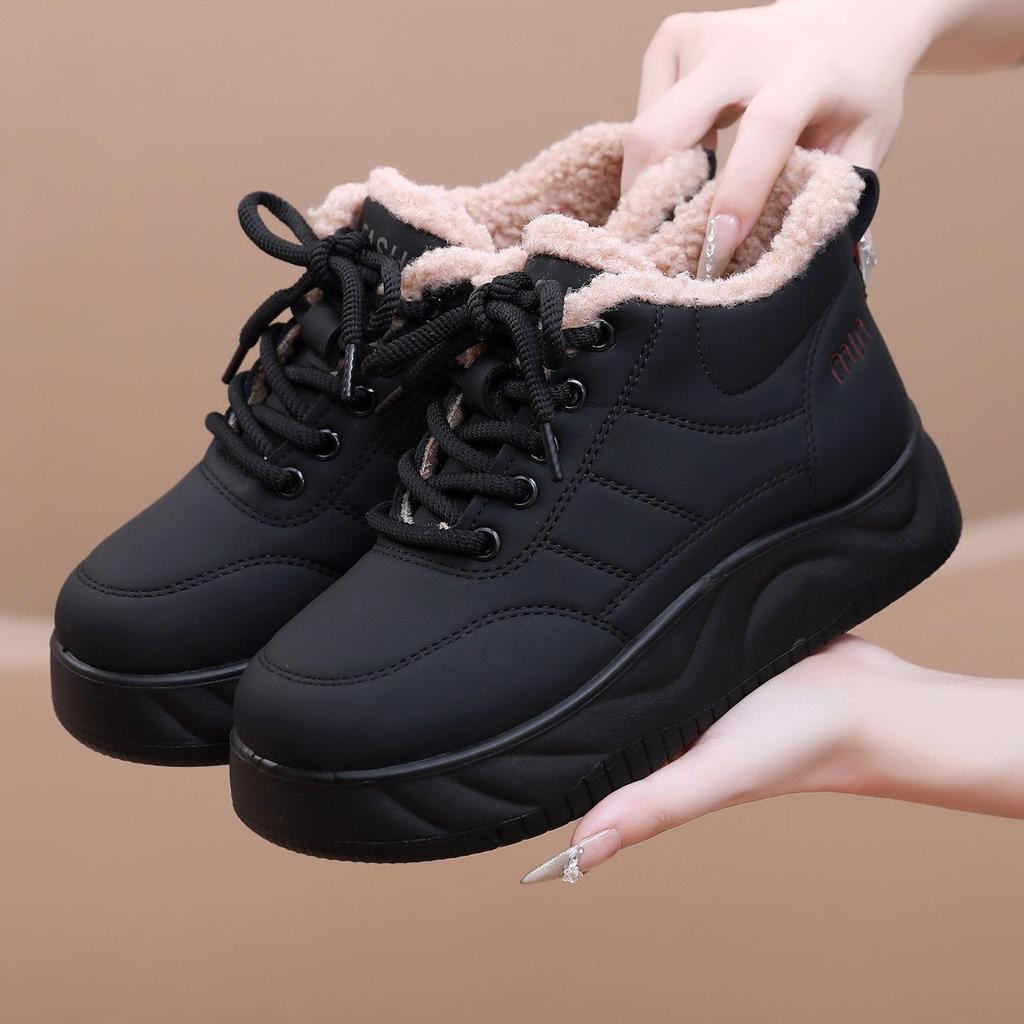 Women's Fleece-lined High-top Winter Shoes – Thick-soled, Warm, Non-slip, Casual Board Style