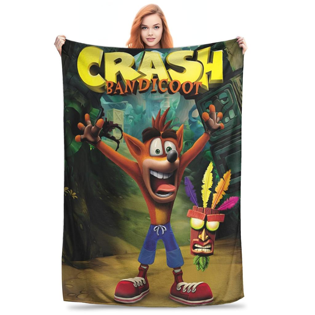 Superweiche Crashs Bandicoots Cartoon-Kuscheldecke Premium Flanell-Fleece Leichte Videospiel-Bettdecke Gemütliche Tagesdecke