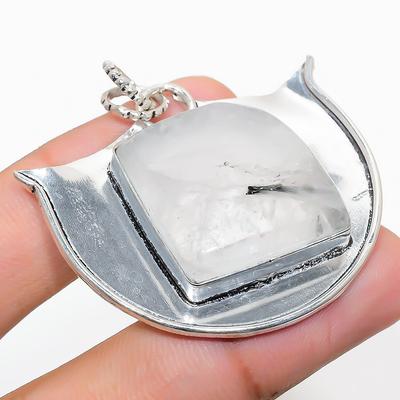 Natürlicher schwarzer Rutil-Edelstein, handgefertigter Anhänger aus 925er Sterlingsilber, 4,5 cm, u1A52