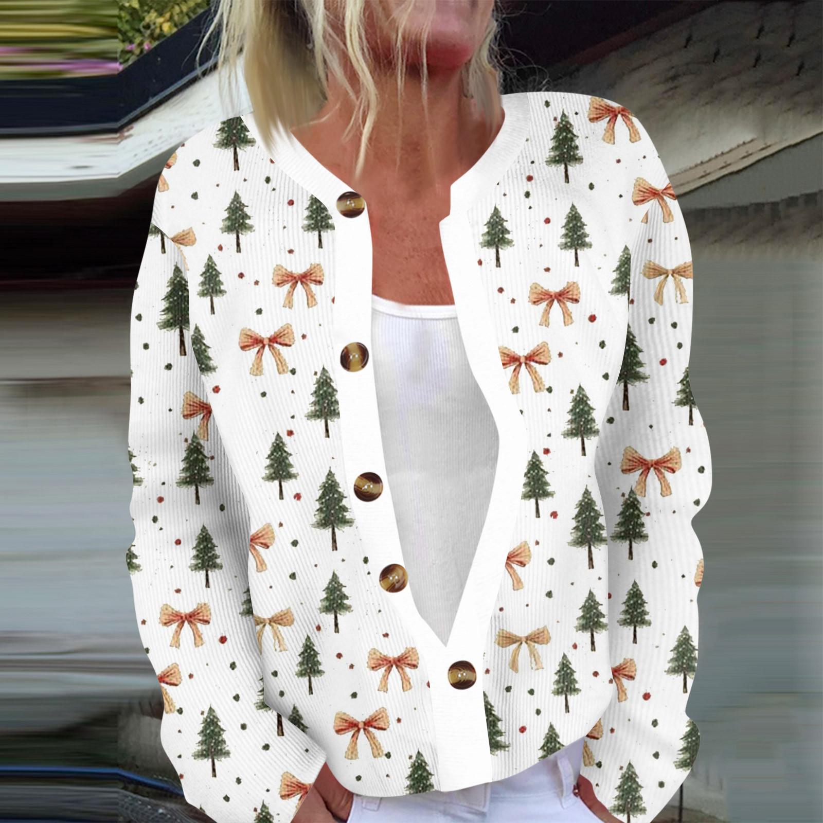 

Жіноча модна різдвяна куртка зі сніговиком і сніжинками з довгим рукавом, кардиган XXL білий