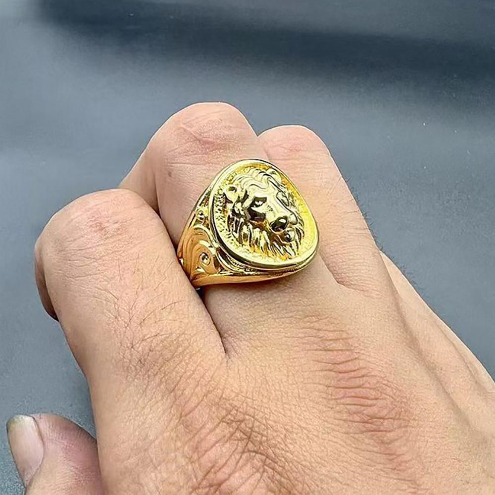 Vintage 316L Stainless Steel Animal Lion Pattern Rings for Men Women Punk Fashion Lion Head Ring Party Jewelry Gift Accessories