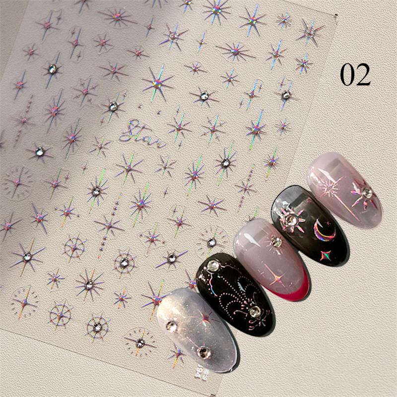 Glitter Starlight Rhinestones 5D Nail Stickers Gold Silver Bronzing Star Sun Adhesive Slider Nail Art Decorations Manicure Decal