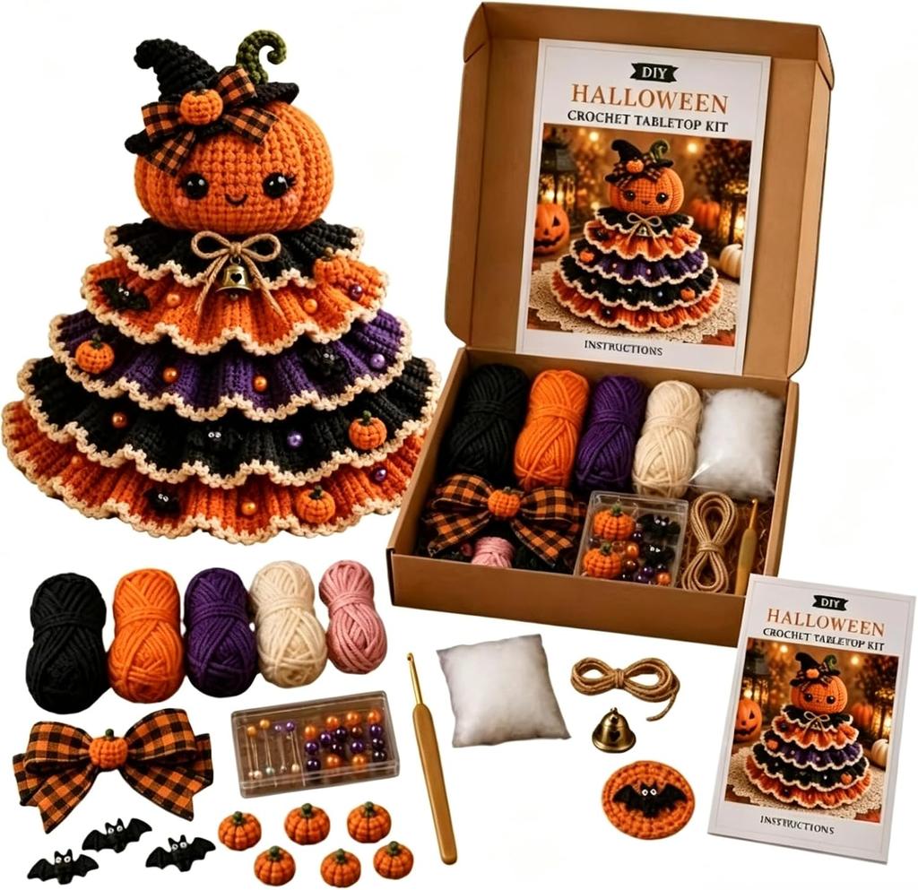 Halloween crochet DIY set ghost layered tabletop ornament Halloween pumpkin Christmas tree