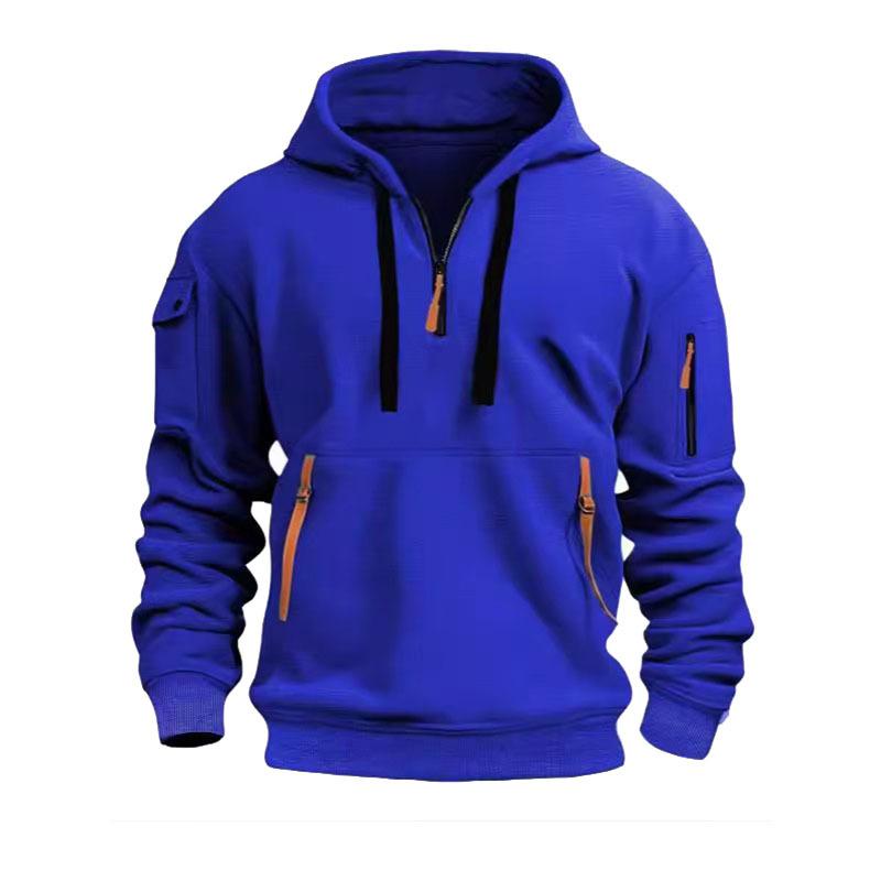 Men's Fall and Winter Half-zip Casual Sweatshirt Youth Hooded Workwear Jacket