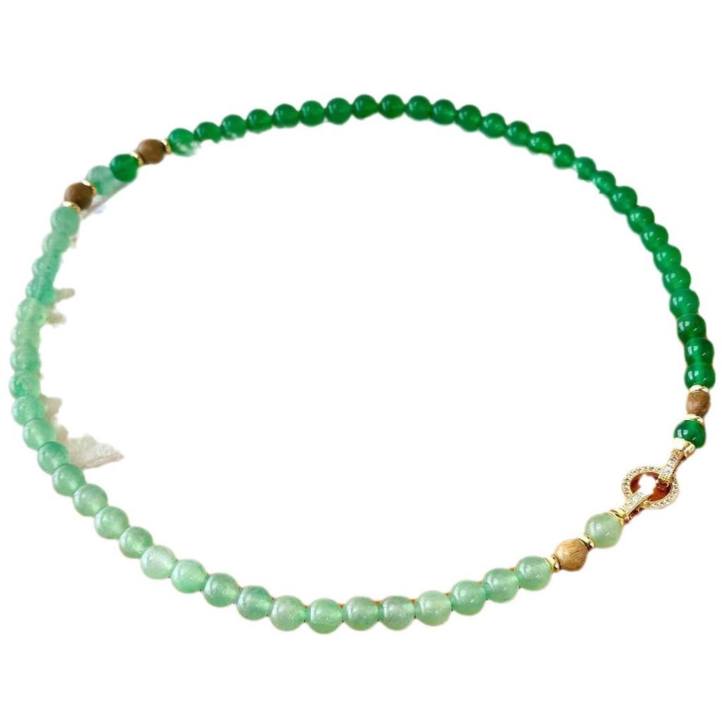 Retro Natural Chalcedony Dongling Jade Sandalwood Contrasting Collarbone Chain Necklace