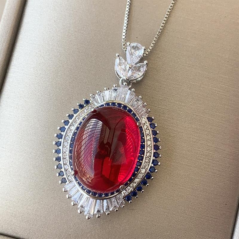 Jewelry Copper Bottom Gold-Plated Denier Shape Simulation Red Corundum Plain Surface Full Diamond Inlay Set 15 * 20 10 * 12