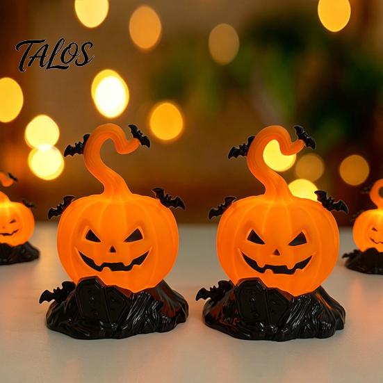 Lighted Halloween Props LED Candle Light Figurine, Bat Tombstone Glowing Tabletop Ornament, Warm Spooky Gothic Decoration Pumpkin Decor Prop