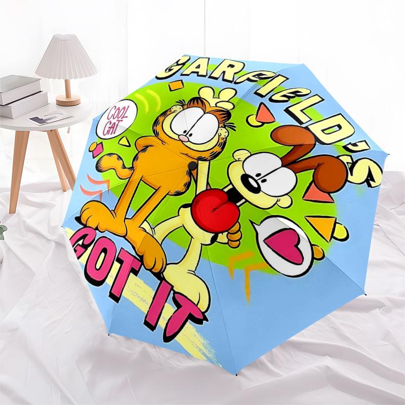 1pc Garfield's Cool Cat Automatic Folding Umbrella - Portable 3-Fold Design with 8-Bone Iron Frame, Perfect for Outdoor Use, Festive Gifts, Travel, Da