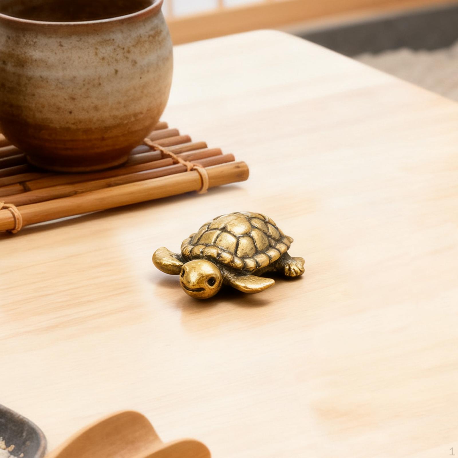 

Brass Turtle Figurine Animal Sculpture Portable Small Statue Tabletop Ornament Tea Pet for
