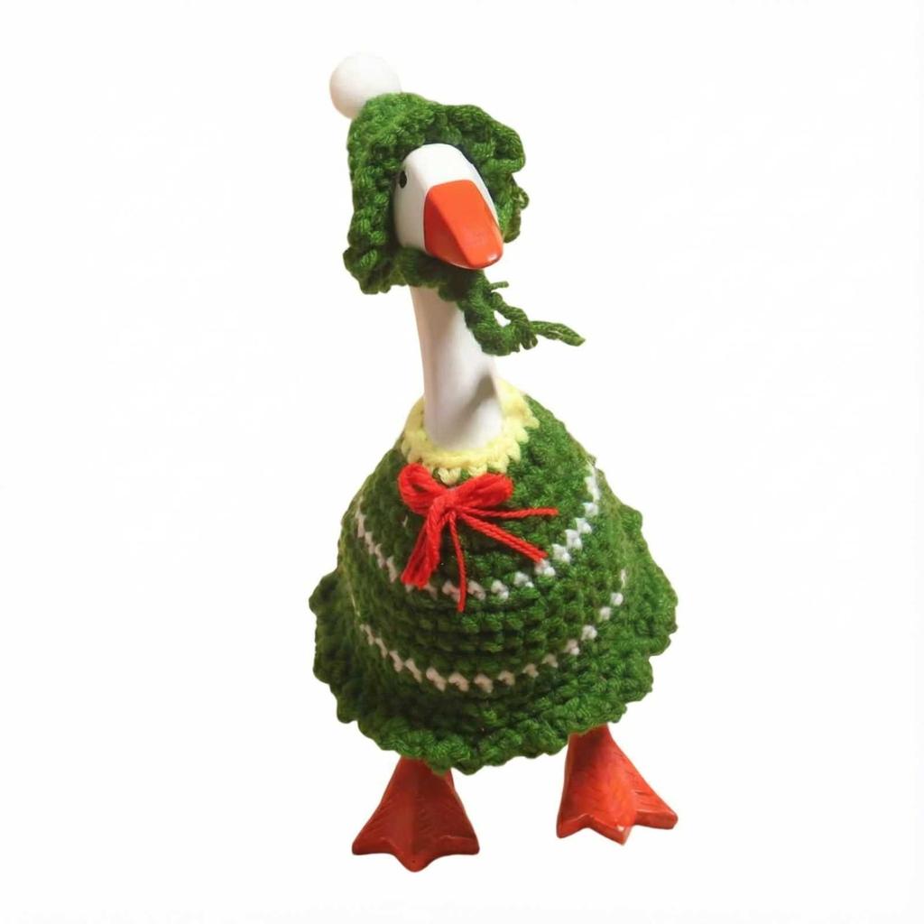 Miniaturowa Figurka Gęsi w Dzianinowym Stroju Ręcznie Robiona Dekoracja Biurka Kolekcjonerska Ozdoba Zwierzęca do Domu Biura