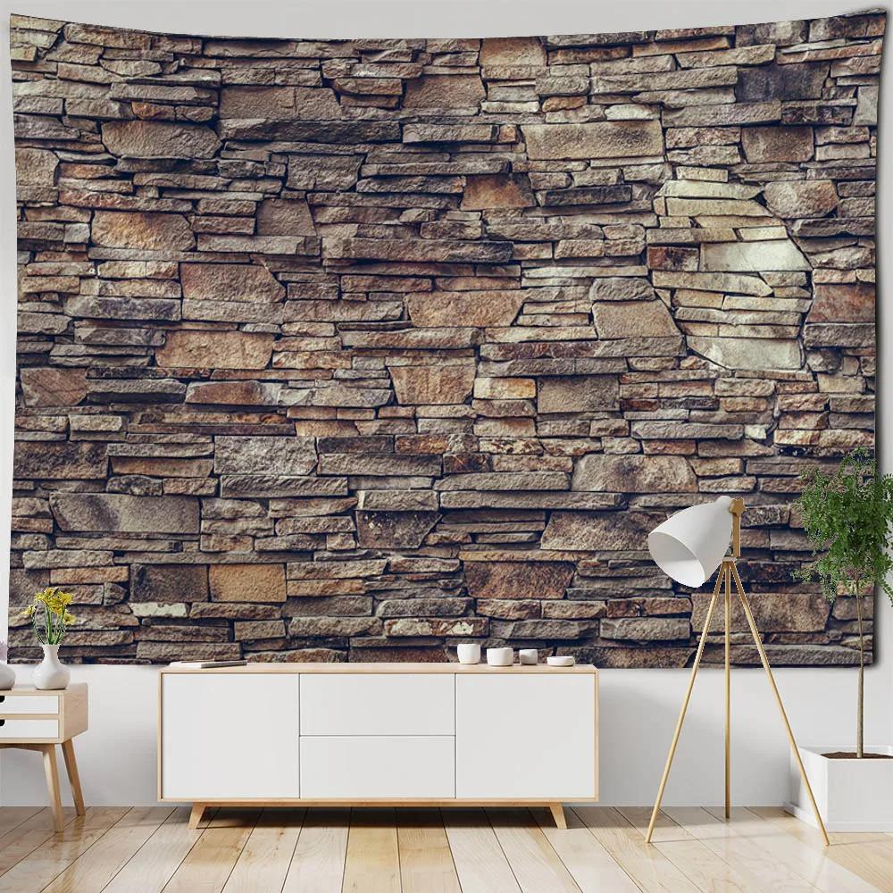 Ziegelmauer, Steinmauer, bedruckter Wandteppich, Wandbehang, Holzmaserung-Imitation Heimdekoration, Wohnzimmer-Wandhintergrund