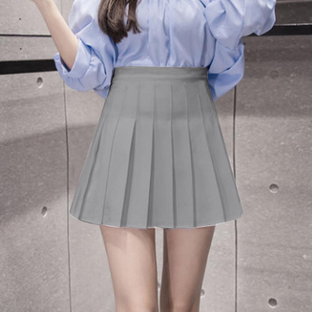 (SU)Fashion Women High Waist Pleated Casual Solid A-Line Slim Short Fit Mini Skirts