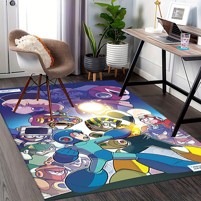 1pc Mega Man Anime Cartoon Design Office Chair Mat Non-Slip Carpet for Home Decor, Living Room, Bedroom, Game Room - Perfect Gift for Fans!Y042