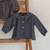 Kid's Retro Plaid Lapel Shirt, 2026 Spring/Summer Unisex Pure Cotton Casual Top