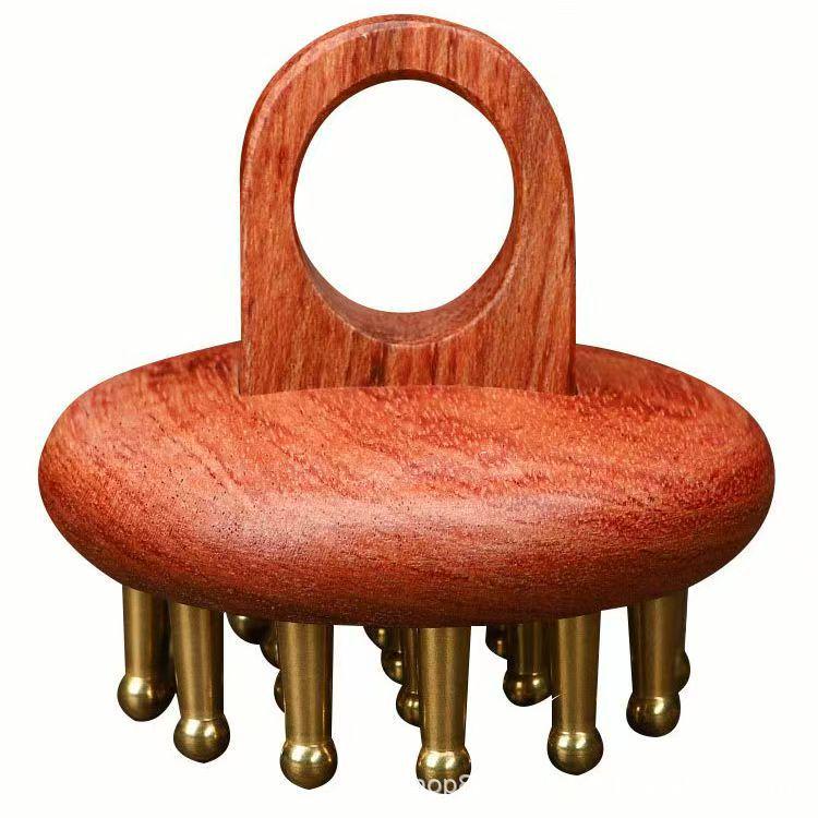 

Premium Brass & Rosewood 21-Teeth Finger Ring Scalp Massage Comb Rosewood Brass Teeth