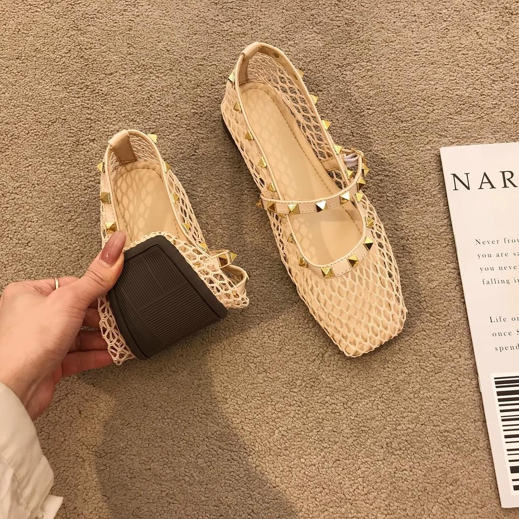Fashion Women Marie Janes Shoes Woman Square Toe Mesh Flat Sandals Summer 2025 Trend Soft Sole Casual Elegant Dress Comfort Zapatillas