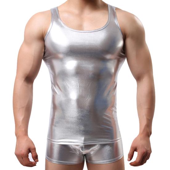 Herren-Weste aus Kunstleder, Fitnessstudio, Farbe, ärmellos, einfarbig, schmales Tanktop