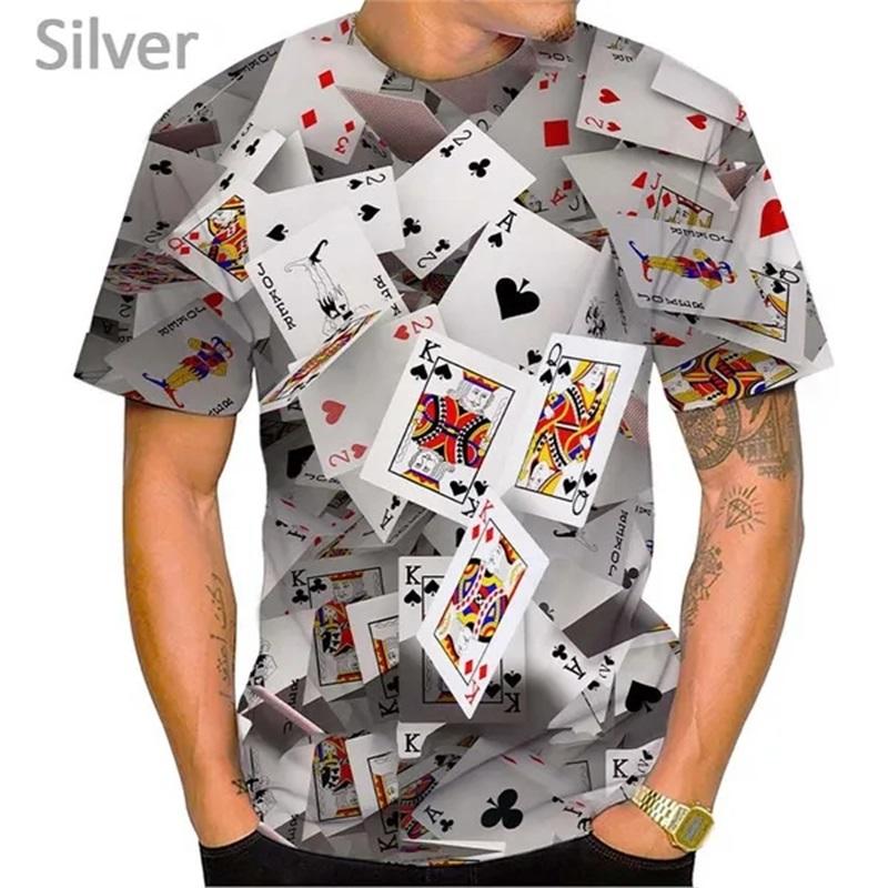 3D Print Playing Cards Pattern T-Shirts Personality Casual Round Neck Short Sleeves Hip Hop Men's T-shirts