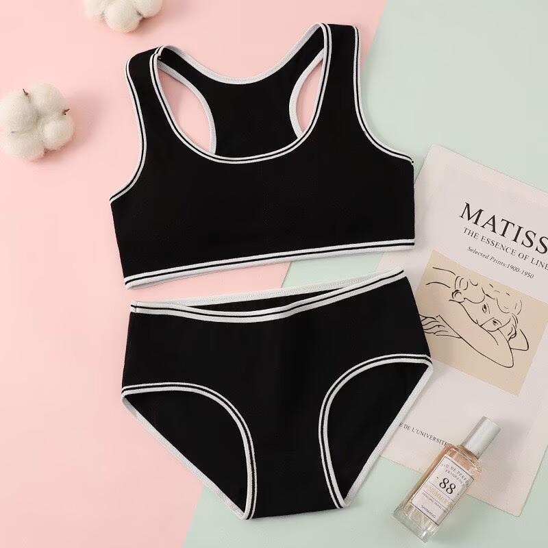 Teen Girls' Wireless Cotton Bra Set Puberty Training Camisole Sports Bra for Junior High Students