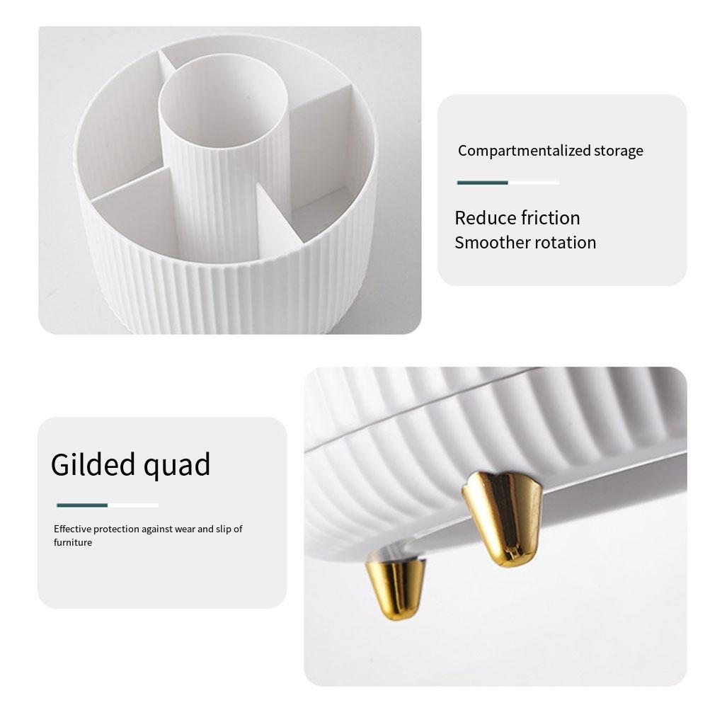 Rotating Makeup Brush Organizer Holder with 5 Compartments Stationery Pen Container Shelf Dressing Table Bedroom