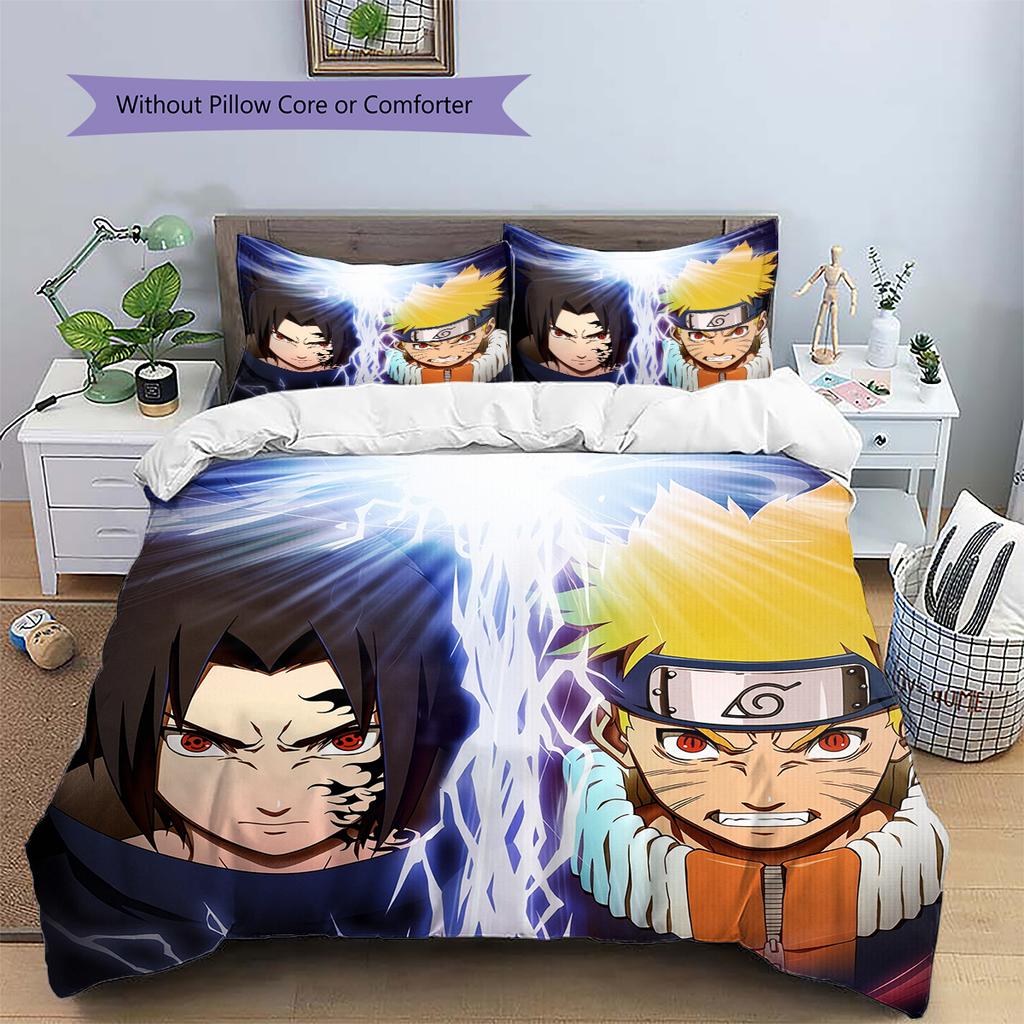 Naruto Character Pattern Bedding Home Decoration Birthday Gift (1 * Duvet Cover + 2 * Pillowcase, Without Core)