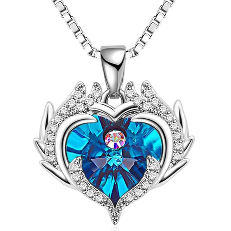 Colorful Crystal Heart Pendant Necklace for Women - Geometric Clavicle and Sweater Chain