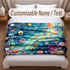 Fish Ocean Theme Soft Blanket Personalized Custom Name Text Print Warm Blanket Home Sofa Bedroom Decor