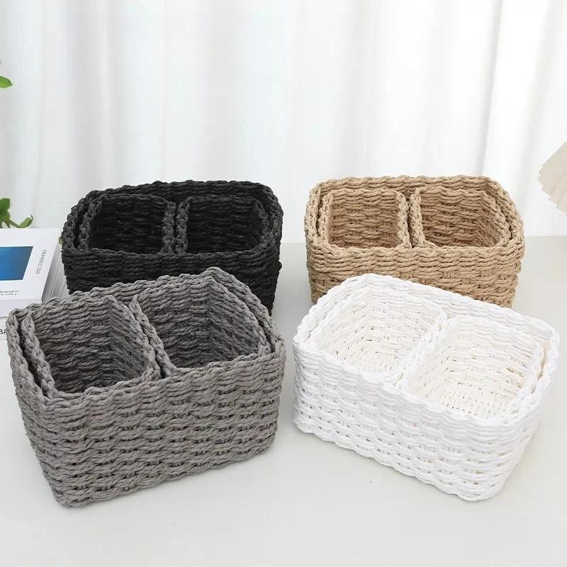 3pcs Hand Woven Paper Rope Storage Basket, Natural Rattan Look for Home Decor, Round Organizer for Living Room, Bedroom