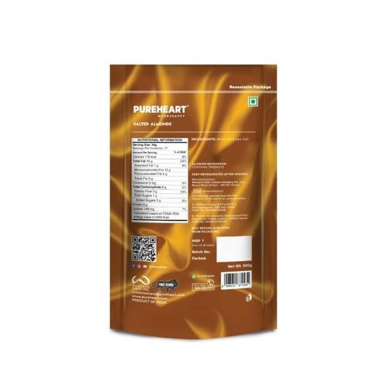 Pureheart Noix grillées à sec Nutreat Amandes salées (200 g) Amandes Naturelles Premium de Californie / Fruits Secs, Amandes Croquantes & Délicieuses - Sachet refermable