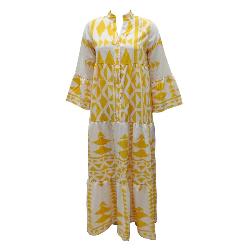 Elegante Maxi Kleid Frauen Casual Streetwear Vintage Geometrische V-ausschnitt Boho Strand Lange Lose Kleider Weibliche Vestidos Robe Ete Femme