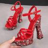 Fashion Women Sandals Sequin Rhinestone Peep Toe Sandals Woman Shoes High Heels Sexy Nightclub Party Platform Heels Size 43 Womens Shoes