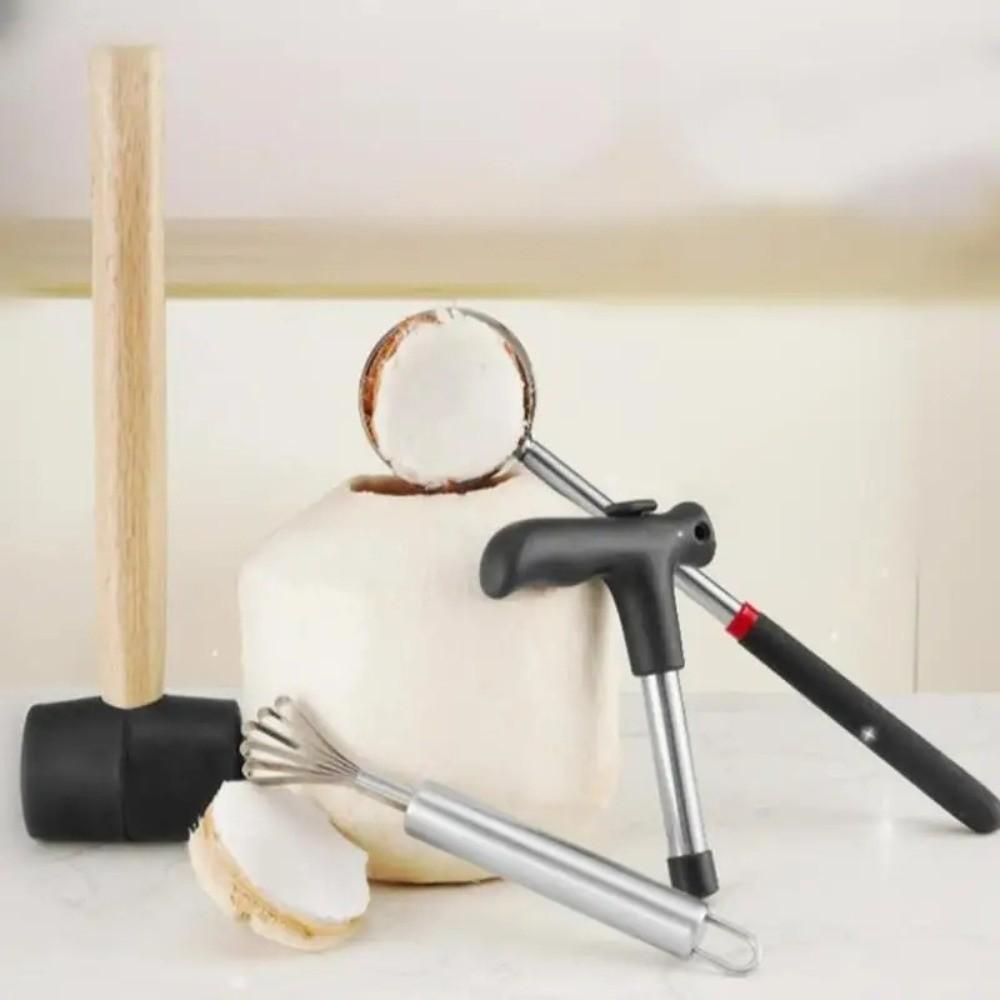 Stainless Steel Coconut Opener Tools Wooden Handle Coconut Puncher  Fruit Opening
