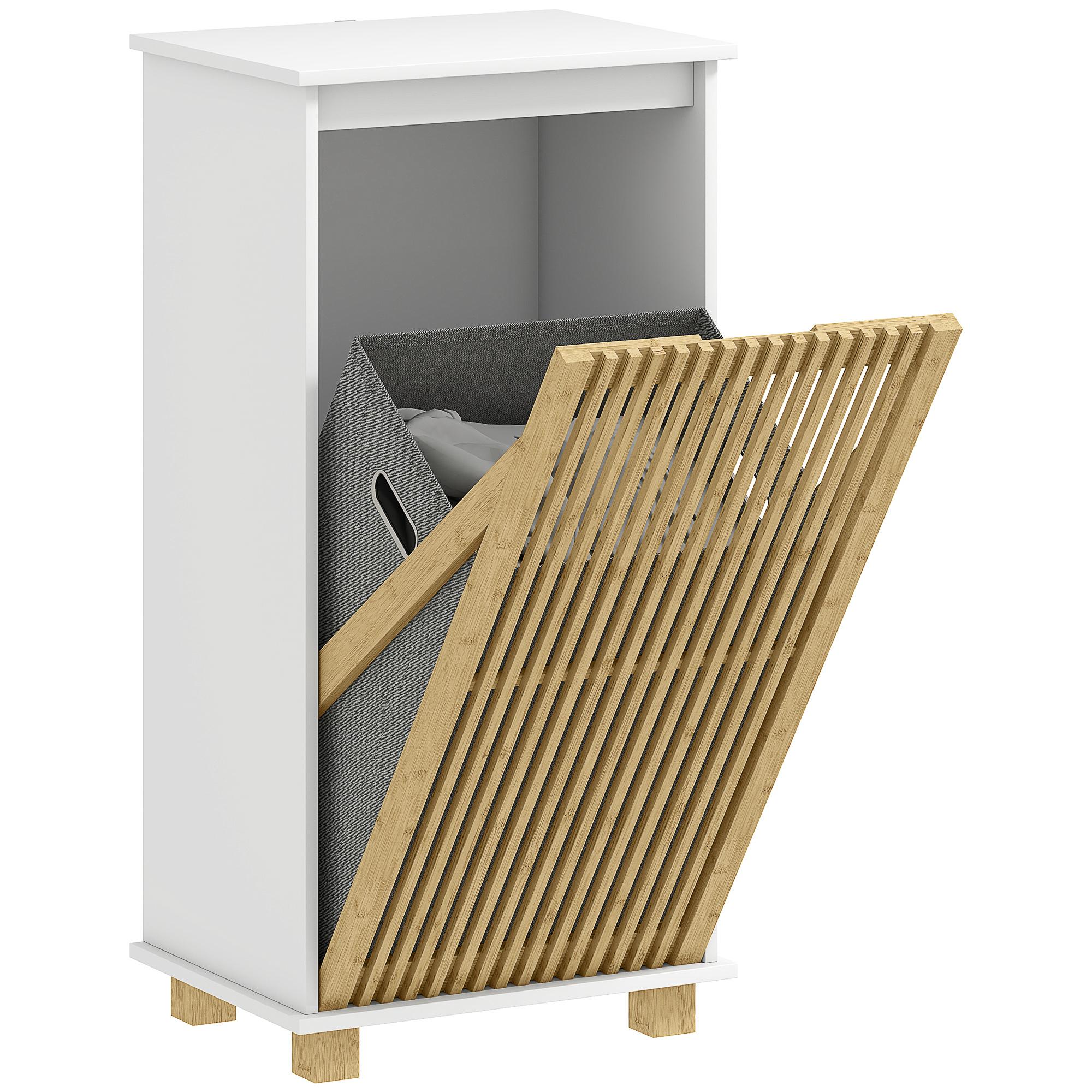 Bathroom cabinet with laundry basket, bamboo