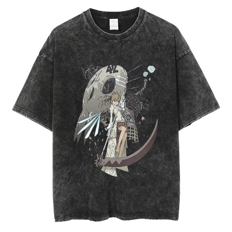 Soul Eater Manga T Shirt Death the Kid Print Tshirt Vintage Washed Streetwear Women Clothes Oversized Cotton Tee Shirt