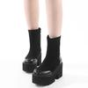 Fashion Fashion Black Ankle Boots For Women Thick Heels Spring Autumn Flock Platform Shoes High Heels Black Zipper Ladies Boots 2025