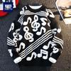 Men's Music Note Print Round Neck Knit Sweater